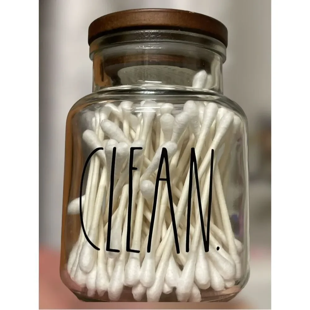 Rae Dunn Glass Storage Jar with Wooden Lid — CLEAN Label